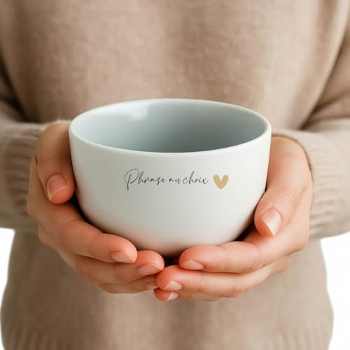 Générique Bol personnalisé – Phrase au choix – Texte libre et prénom personnalisable – Cadeau Noël, Anniversaire, Fête des Mamies ou Papy – Bol céramique blanche