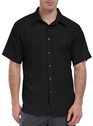 MoFiz Camisas para Hombre de Manga Corta con protección UV UPF50+ Camisa de Senderismo, Secado rápido, Transpirable, Funcional, para Actividades al Aire Libre y Senderismo Golf Negro M