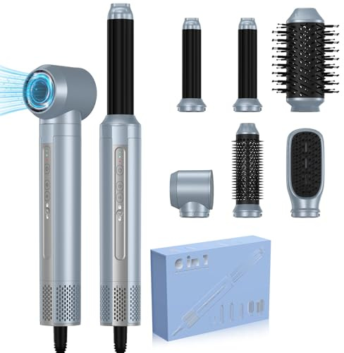 Airstyler 6 en 1, 1400w Brosse Soufflante Brosse à Air Chaud Boucleur | Sèche cheveux, Sèche Cheveux Haute Vitesse, Brosse à Friser Brosse à Lisser pour Cheveux Volume Lissage Boucle