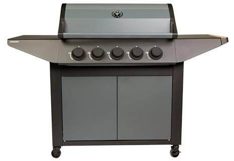 Cook'in Garden - Barbacoa de gas BURN 80 Premium, 5 quemadores, función parrilla y plancha, recuperador de grasa extraíble, termómetro integrado, 14 kW, ideal para 12 personas, para terraza al aire