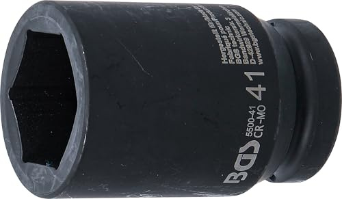 BGS 5500-41 | Kraft-Steckschlüssel-Einsatz Sechskant, tief | SW 41 mm | Antrieb Innenvierkant 25 mm (1) | Länge 95 mm | Chrom-Molybdän-Stahl | phosphatiert | Aufnahme für Arretierstift/Gummiring