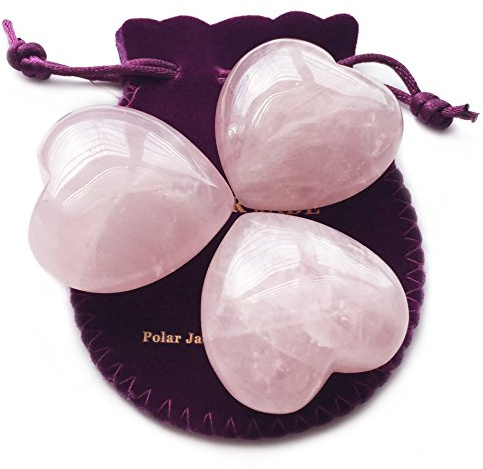 Polar Jade Cuore gonfio Intagliato a Mano con Pietre di Cristallo Naturali al 100% per la guarigione energetica, la Meditazione, Il Massaggio e la Decorazione dei Chakra (Set di 3)
