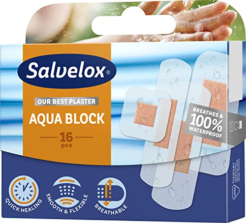 Salvelox ® | Aqua Block 16 | Apósitos transpirables y 100% resistentes al agua que permiten que la piel respire, se acelera la curación y se reduzca el riesgo de cicatrices | 16 Unidades