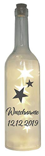WB wohn trends LED-Flasche mit Motiv, Sternenkind Wunschname personalisiert, grau, 29cm, Flaschen-Licht Lampe mit Text Spruch Trauer