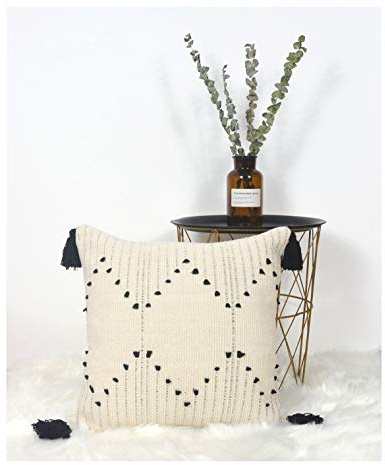 LIGICKY Kissenbezug Boho Büschelige Dekorative Kissenbezüge Getuftet Quaste Weich Kissenhülle Baumwolle für Sofa Couch Schlafzimmer Wohnzimmer Büro Auto (18 * 18 inch