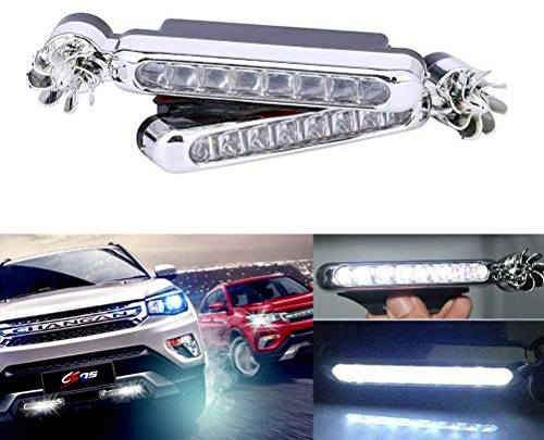 Feux de jour DRL de voiture à énergie éolienne, 2X DC 12V 8LED Feux de Jour (Utilise energie eolienne) Auto Lampe Diurne de Conduite Voiture Ampoule(Blanc Lumiere)