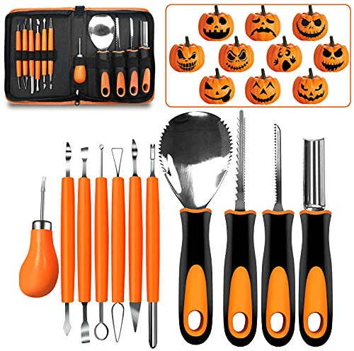 YAOMAISI Kit de Sculpture pour Citrouille Ensemble de 11 types en Acier Inoxydable,avec sac d'emballage, peuvent facilement sculpter la décoration de citrouille d'Halloween