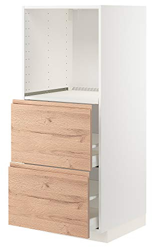 METOD/MAXIMERA Hochschrank mit 2 Schubladen für Backofen, 60 x 62,1 x 148 cm, Weiß/Voxtorp Eiche Optik