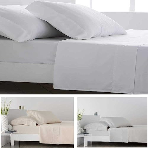 COTTON ARTean Juego sábanas Cama 180 Saten algodón 400 Hilos LOREA Blanco | Incluye 4 piezas: encimera, bajera ajustable, 2 fundas de almohada. Certificado OEKO-TEX