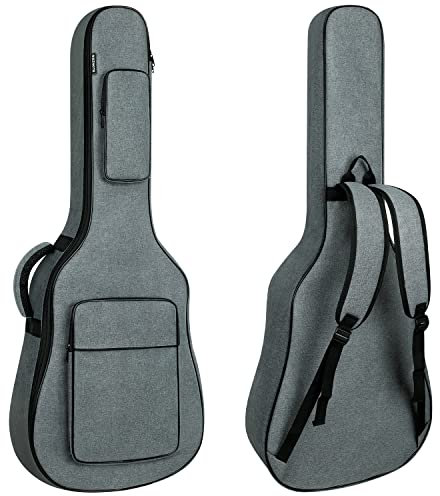 Gitarrentasche für Akustikgitarre, 39, 40, 104,1 cm, 1,2 cm dick, gepolstert, wasserdicht, mit zwei Taschen, verstellbarer Schultergurt, Nackenschutzkissen, grau
