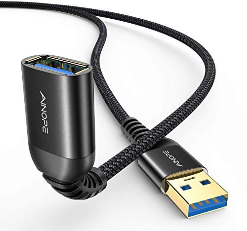 AINOPE USB Verlängerung USB A Verlängerungskabel 3.0 Kabel Verlängerung mit Alluminiumsteckern, Langlebiges Nylongeflecht für Kartenlesegerät,Tastatur, Drucker, Scanner, Kamera, 2M, schwarz