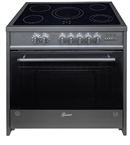 GURARI Elektro Standherd GCH E 912 BL Herd 90 cm Schwarz Glaskeramik Herd Range Coocker 121 L | 8 Funktionen | Heißluft | Grill | Elektro Herd 5 Hi-Light Zonen Kochfeld | Teleskopauszug