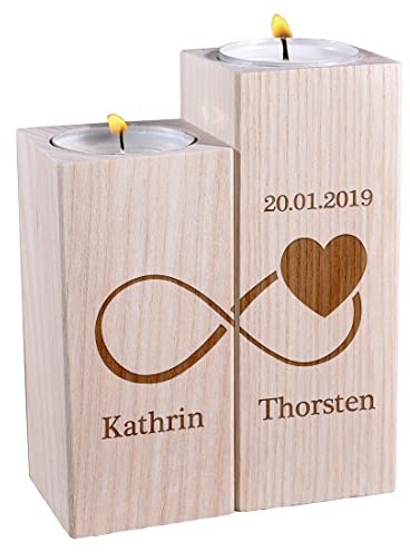 polar-effekt Teelichthalter 2er-Set aus Holz mit Wunschgravur - Motiv: Unendlichkeitszeichen - kreative Dekoidee - personalisiertes Hochzeitsgeschenk - robust, widerstandsfähig - Hochzeit, Jahrestag
