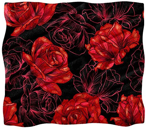 Fleece-Überwurfdecke für Couch, Sofa oder Bett, gemütliche, weiche Decken, rote Rosen, Blumen, Schwarz