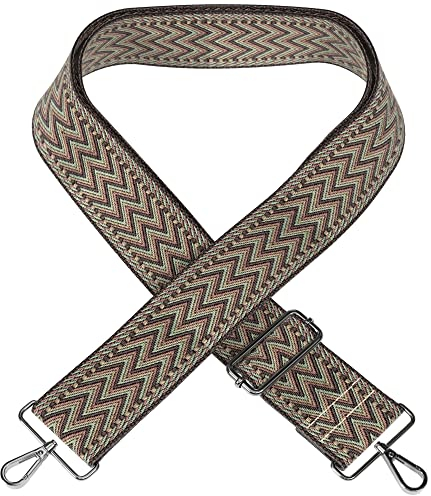 EAZY CASE - Verstellbarer Taschengurt, Ersatz Gurt für Handtaschen, Schulterriemen für Umhängetaschen, breiter Riemen für Taschen und Tragetaschen, DIY Taschenband, Zig Zag - Taupe Metal Silber