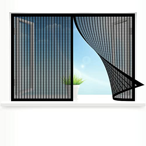 Mosquitera para ventanas, 60 x 180 cm Mosquitera para Ventanas Magnetica, Cierre Automático Iman Fuertes para Marco de Ventanas, Negro