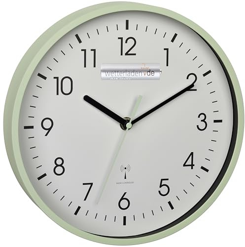 TFA Dostmann Analoge Funk-Wanduhr, 60.3550, höchste Genauigkeit, modern, analog, Glasabdeckung, für Büro, zu Hause, Geschenk, 245 x 245 x 42 mm (Mint mit Batterie)