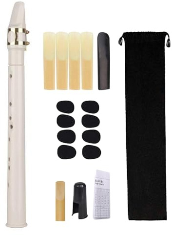 Harilla Mini-Taschensaxophon, Tragbares Saxophon mit Mundstück, Rohrblättern, 8 Zahnpolster, Grifftabelle, Tragetasche Holzblasinstrument für Anfänger, Amateure, Kinderdarsteller, Weiß