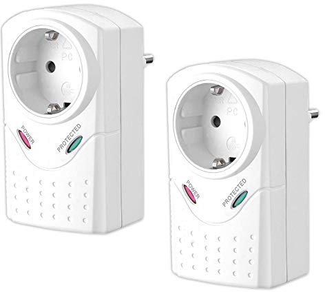 2X Steckdosenadapter Überspannungsschutz Max. 3380 Watt Mit Kindersicherung Blitzschutz Geräteschutz Steckdose