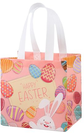 Hiseng Ostertasche Kinder 10 Stück Geschenktüten Ostern Ostereiersuche-Taschen Wiederverwendbare Ostertüten Ostergeschenktüten für Geschenk Eiersuche Oster Dekoration (Weißrosa,20x20x15cm)