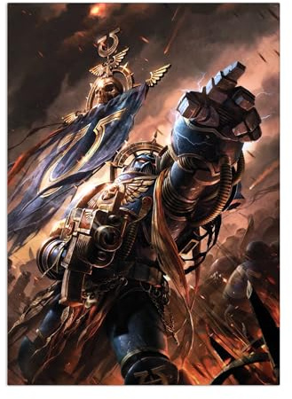 Displate Offiziell Warhammer MetallPoster Magnetische Befestigung Inklusive Lizenziert Bilder Hochwertiges Poster Warhammer 40,000 Art Space Marine Captain Poster 45 cm x 32 cm
