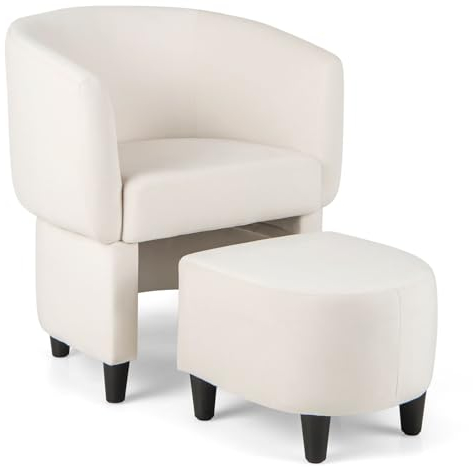 RELAX4LIFE Relaxsessel mit Hocker, Loungesessel mit Ottomane & Rückenlehne, Fernsehsessel mit Holzrahmen, Ohrensessel aus Samt, Gepolsterter Sessel für Wohnzimmer Schlafzimmer(Beige)