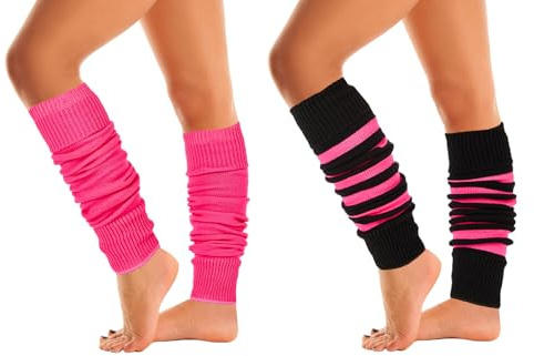 Mysocks, Scaldamuscoli invernali a tinta unita e a righe per donne e ragazze, Fucsia, taglia unica