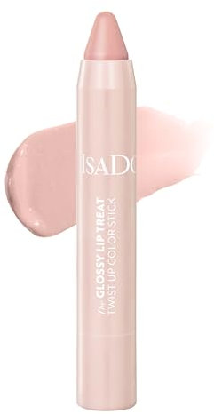 IsaDora The Glossy Lip Treat Twist Up Colour Stick – Feuchtigkeitsspendender Lipgloss mit nicht klebender Farbe, der Ihre Lippen pflegt und nährt – Veganes Make-up, tierversuchsfrei (00 Clear Nude)