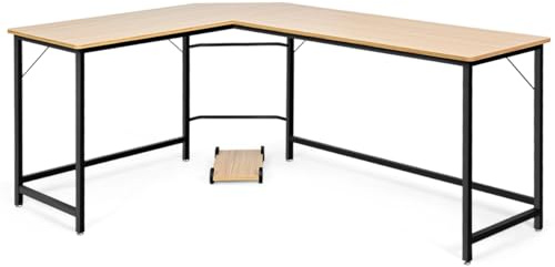 LIFEZEAL Escritorio de Oficina en L, Escritorio de Esquina para 2-3 Ordenadores, Mesa de Estudio Ahorra Espacio con Bandeja para CPU, Estación de Trabajo, MAX 100kg, 167,5x125,5x73,5cm (Natural)