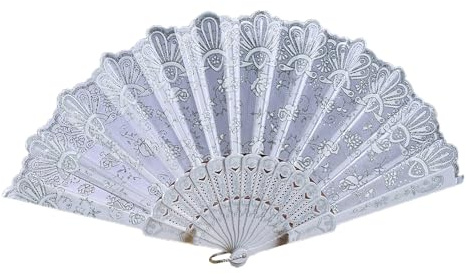 fxwtich Tragbarer Spitzen-Handfächer, leicht, Vintage-Stil, faltbar, Blumenmuster, Elegante Hand-Kunststoffrippe für Tanz-Performance, Fotografie, Foto Silber