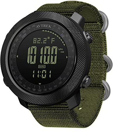 AVTREK Orologio sportivo multitasking per escursioni, con boussole, altimetro, barometro, termometro, contapassi, orologi mondiali, cronometro, impermeabile 50 metri, IT-AK2106 (verde)