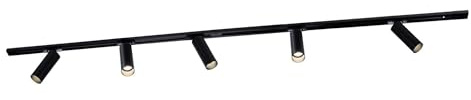 Ledvion - Sistema de rieles iluminacion, 2m, Carril Monofasico, 3W, Negro, 2700K, 5x Foco de techo Orientable GU10, Lampara techo, plafon led techo cocina, luces led, focos led interior techo