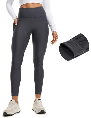 CRZ YOGA Thermal Fleece Fodrade Leggings Kvinnor 25 '' - Hög midja vinterträning vandringsbyxor med fickor Varma löpning Tights Mystisk grå S