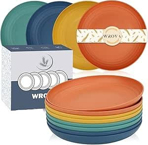 Wrova Plastic Plates Reusable Set of 8 Unbreakable Plates Set 9 Inch Dinner Plate - Dishwasher & Microwave Safe - Lightweight Dinner Plate for Kitchen & Outdoor (Vivid Mix)