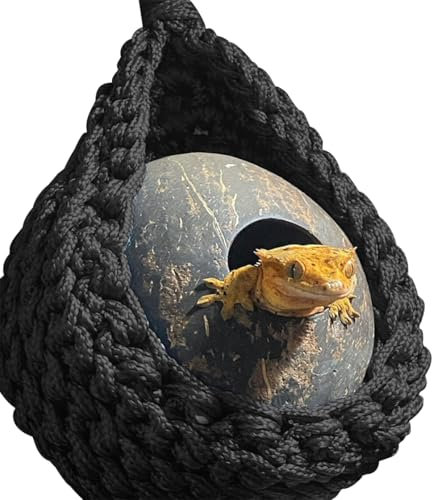 HyzaPhix Hängematte Reptilien Zubehör, Terrarium Zubehör Gecko, Reptilien Dekoration für Eidechsen, Schlangen, Leguan (Schwarz, Keine Kokosschale)