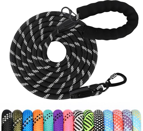 Longe pour Chien, 1,2M/ 1,5M/ 2M/ 3M/ 5M/ 10M/ 15M/ 20M/ 30M Laisse de Dressage pour Chien, Long Laisse avec Poignée Rembourrée pour Petits, Moyens et Grands Chiens