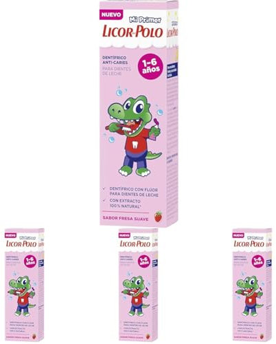Licor del Polo - Pasta de dientes Junior 1-6 años - Protege y fortalece los dientes de leche - 1 ud de 50 ml (Paquete de 4)