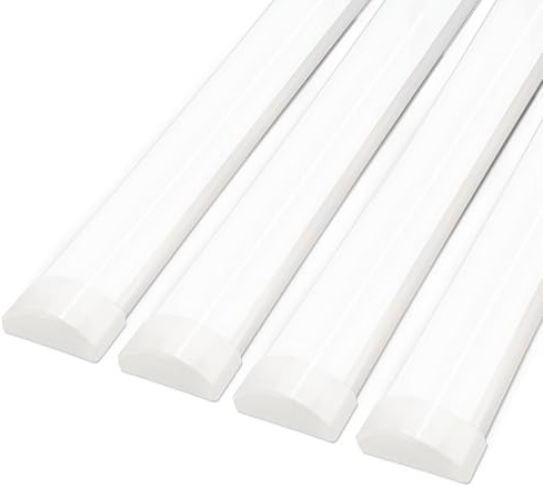 BrightFly - Juego de 4 luces LED de neón (120 cm, 6500 K, tubo led para garaje, almacén, estacionamiento, oficina, taller, iluminación de cocina