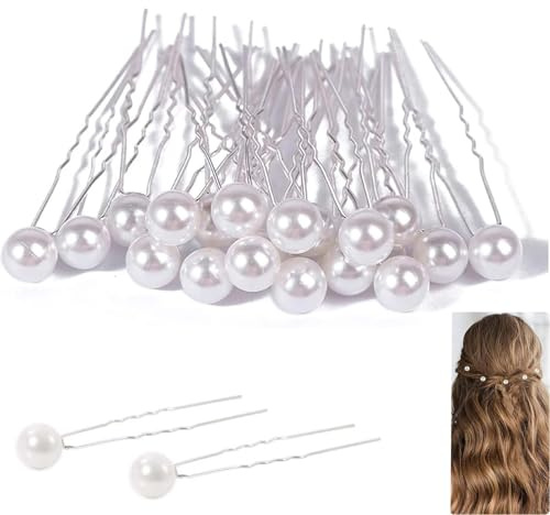 Pearl Hair Pins, 30 Pcs Wedding Pearl Hair Pins, Jewelry Boho Vintage Hair Piece, White Bobby Clips for Brides and Bridesmaids Style, U-Shaped Hair Accessories for Bridesmaids Women (Silver)