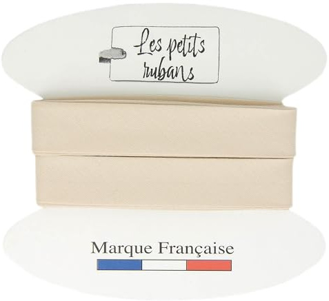 Les Petits Rubans Schrägband aus 100% Baumwolle – 20 mm breit, 5 Meter lang – Einfassung zum Nähen, Polstern, Kleidung, Decken – Eierschalenfarben