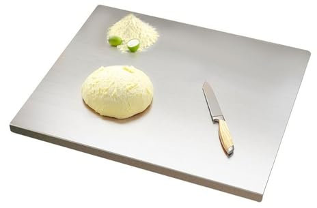 Tabla de Cortar de Acero Inoxidable 304 - Placa de Amasado de Acero Inoxidable para amasar Pizzas, Pan y Pasteles, Doble Cara - con Labios(Size:50 * 50cm)