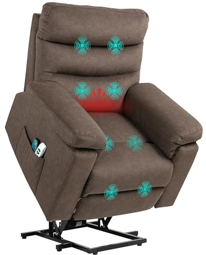HOMCOM Poltrona Elettrica Alzapersona Reclinabile 170° con 2 Motori, Poltrona Relax Elettrica Massaggiante e Riscaldato in Velluto con Portabicchieri Telecomando Poggiapiedi e Tasche Laterali, Marrone