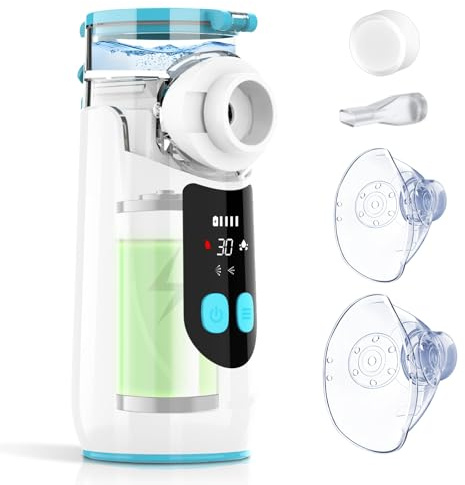 Inhalationsgerät, Wholede Inhaliergerät für Erwachsene Kinder Baby, Wiederaufladbarer USB C Vernebler Inhalator mit Digitalanzeige, Leise Tragbarer Inhalator mit 2 Maske und Mundstück