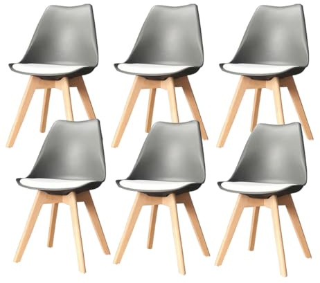 PEZ ROJO Lot de 6 Chaises Scandinaves, Chaises Salle à Manger, Chaise Cuisine, Salon, Chaises Grises et Blanches Design Ergonomique, Pieds Bois de Hêtre Massif