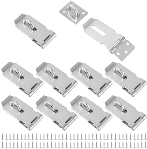 JIAYUET 10-teiliges robustes Tür-Haspen- und Klammer-Set, 7,6 cm, Edelstahl, Schuppenschloss für Gartenhäuser, Garagentore