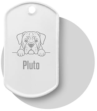 Personalisierte Hundemarke mit Gravur inkl. Kette und Silencer | Dog Tag mit Hunde-Motiv & Name | Erkennungsmarke für Halsband | Geschenk für Hundebesitzer (weiß)