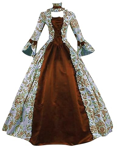 Vestido de Dama Medieval Gótico con Mangas Acampanadas, Faldón de Satén Rojo y Estampado Floral, Ideal para Carnaval, Recreaciones Históricas y Bodas Temáticas