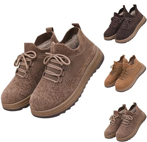 Generisch Sneaker invernali da donna, foderate, calde, con lacci, piedi larghi, soffici, suola piatta, scarpe da ginnastica per le giornate fredde, marrone, 35 EU