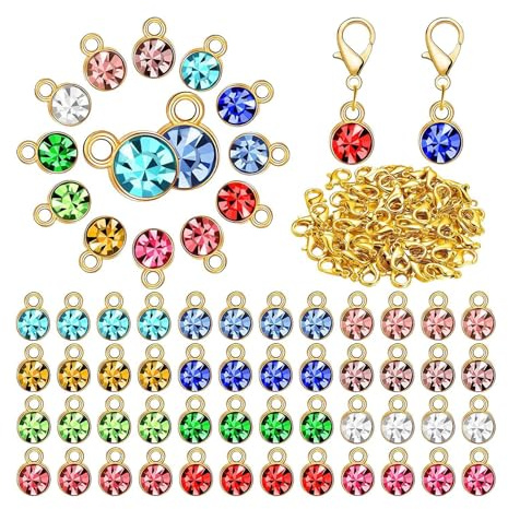 Allayu Trendiga Halsband Berlocker Kristall Födelsesten Berlocker Pärlor Hängen Smyckestillverkning Dingel Lys upp Tillbehör Smyckestillverkning Dingel Med Karbinlås, Gyllene, 7x10mm