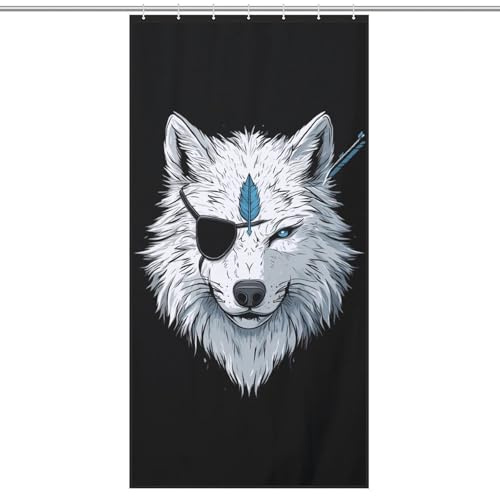 Wolf with an Eye Patch Funny Shower Curtain with Grommets and Hooks Decor for Bathroom Hotel
